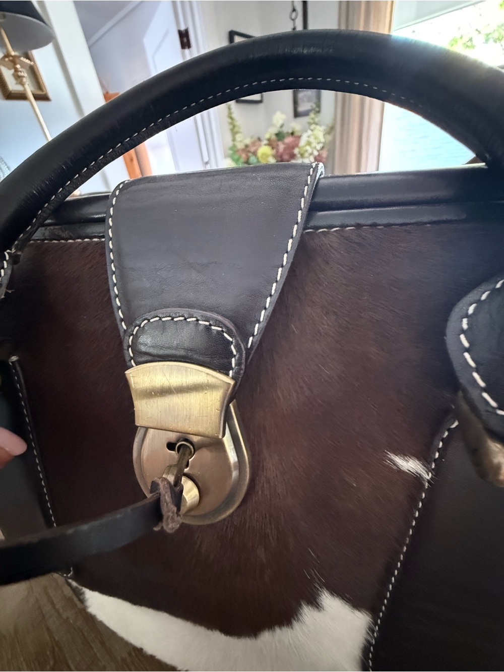 Vintage Emma Hope Cowhide Doctors Satchel Bag in Brown and White - Picture 6 of 8